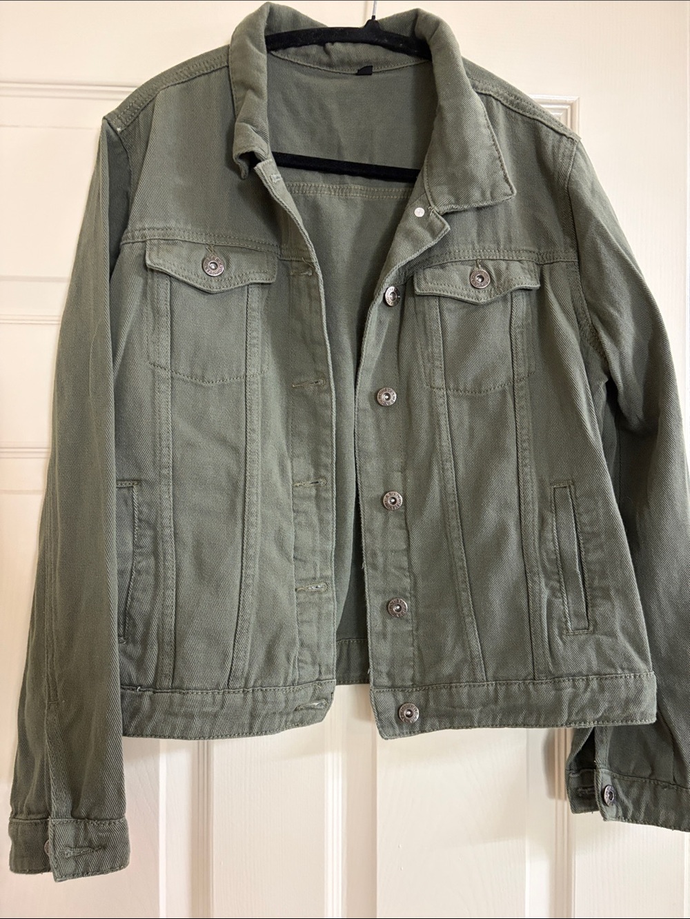 Women's Olive Green Denim-Style Jacket